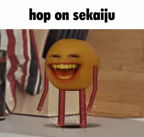 Orange With Legs Hop On Sekaiju GIF