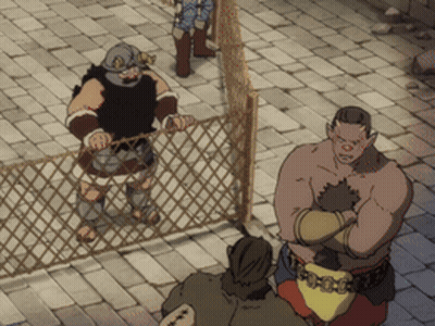 Orcs Talking By Fence GIF
