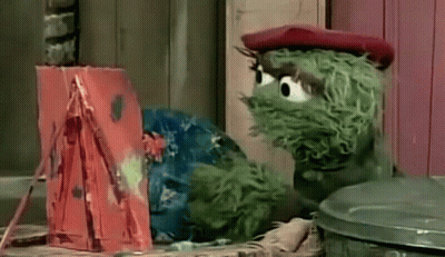 Oscar The Grouch In Red Beret Painting Trash Can GIF