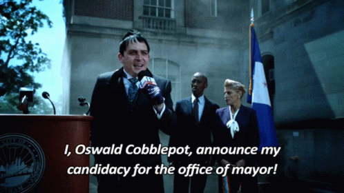 Oswald Cobblepot Announces His Candidacy For The Office Of Mayor At A Press Conference GIF