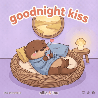 Otter Laying In Wicker Basket Saying Goodnight Kiss GIF