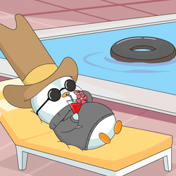 Out Of Office Pudgy Penguin Drinking Beside Pool GIF