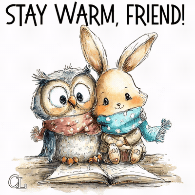 Owl And Rabbit Saying Stay Warm Friend GIF