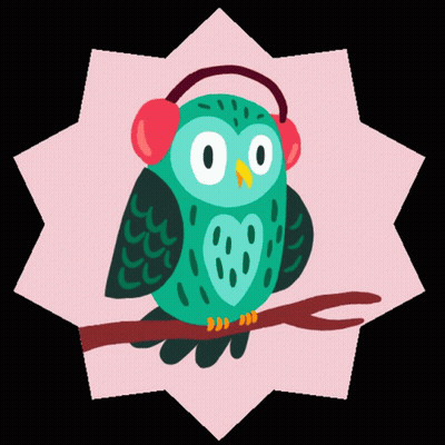 Owl Wearing Headphones On Tree Branch GIF