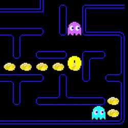 Pac Man Eating Yellow Coins GIF