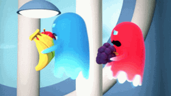 Pac Man Flying While Eating All Ghost GIF