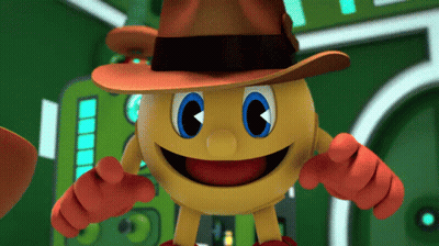 Pac Man In Cowboy Hat Pointing GIF