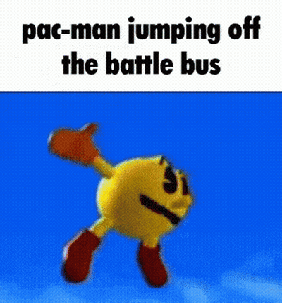 Pac-Man Is Jumping Off The Battle Bus In A Cartoon . GIF
