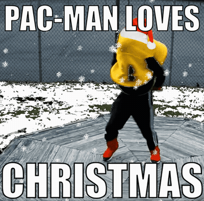 Pac-Man Loves Christmas With A Picture Of A Person In A Santa Hat GIF