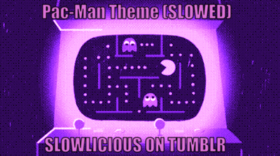 Pac-Man Theme Slowed Slowlicious On Tumblr Written On A Purple Background GIF