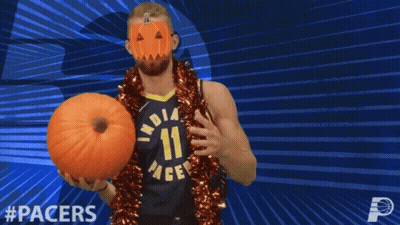 Pacers Player With Pumpkin In Front Of Face GIF