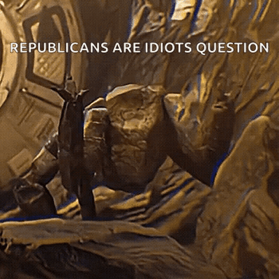 Painting Of A Rock Saying Republicans Are Idiots Question GIF