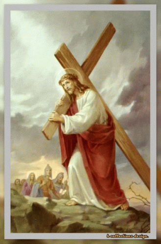 Painting Of Jesus Carrying Wooden Cross With Caption B-Collection-Designs GIF
