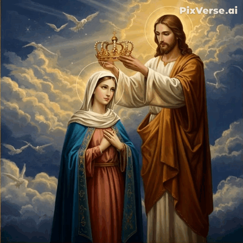 Painting Of Jesus Giving Crown To Mary GIF
