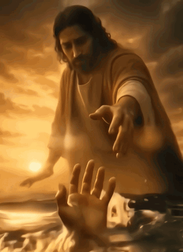 Painting Of Jesus Reaching Out To Help Someone GIF