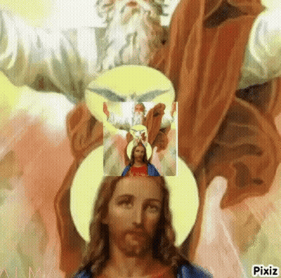 Painting Of Jesus With God And A Woman GIF