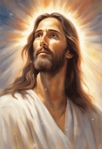 Painting Of Jesus With Light Shining On His Head GIF