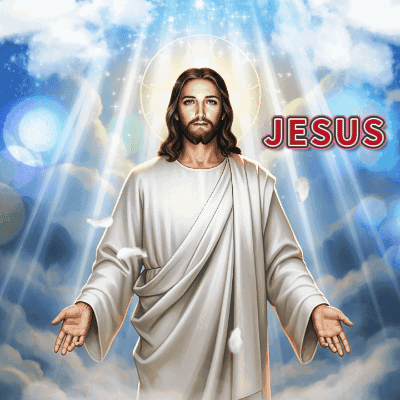 Painting Of Jesus With Word Jesus In Red GIF