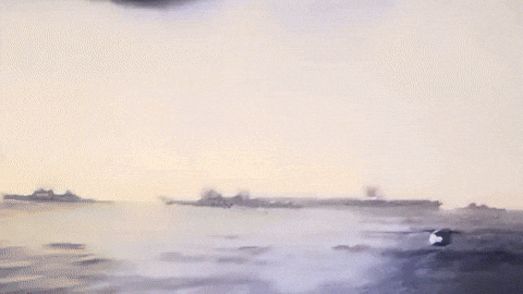 Painting Of Large Body Of Water With Ships GIF