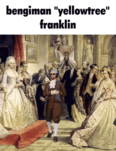 Painting Of Man In Front Of Crowd Saying Bengman Yellowtree Franklin GIF