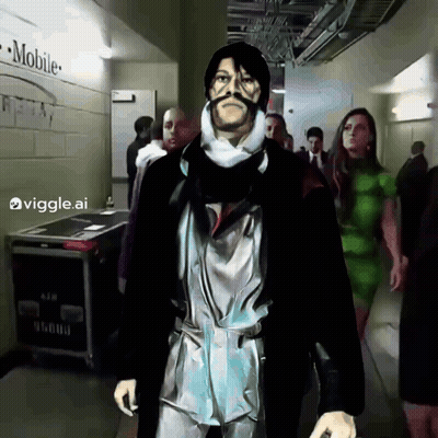 Painting Of Man Walking Down Hallway With Mobile Sign GIF