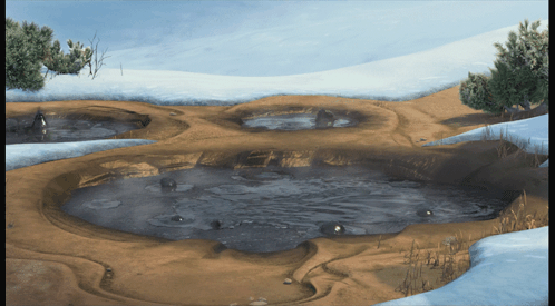 Painting Of Snowy Landscape With Pond GIF