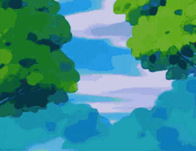 Painting Of Trees With Blue Sky And Clouds GIF