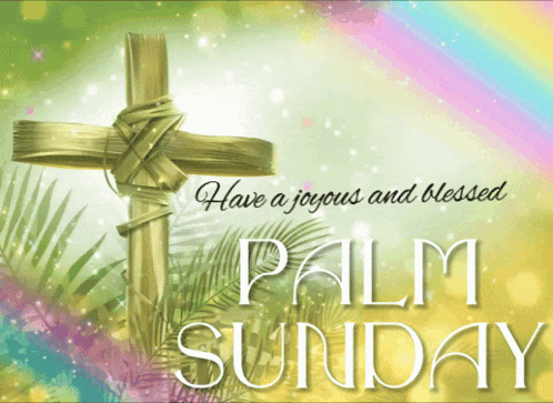 Palm Sunday Greeting Card With A Cross And Palm Leaves GIF