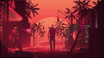 Palm Tree On Beach With Wreath GIF
