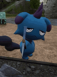 Palworld Blue Depresso Hitting Axe GIF