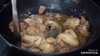 Pan Of Chicken Stirred With Wooden Spoon Made In Animotica GIF