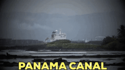Panama Canal With Ship In Distance GIF