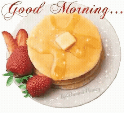 Pancakes With Syrup Butter Strawberries GIF