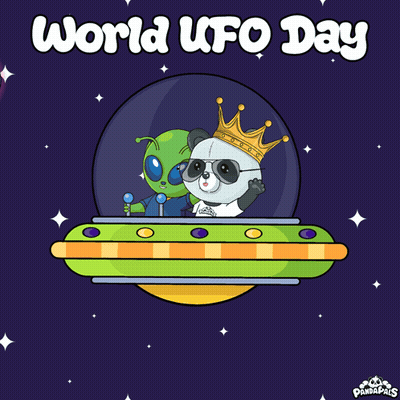 Panda And Alien Flying In Spaceship World UFO Day GIF