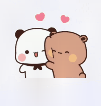 Panda And Brown Bear Hugging With Hearts GIF