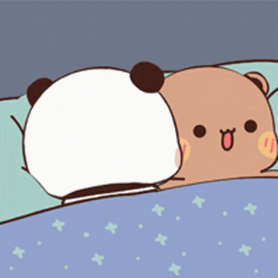 Panda And Brown Bear Lying On Bed GIF