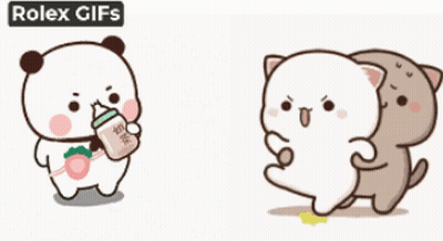 Panda And Cat Holding Milk Bottles GIF