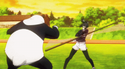 Panda And Girl Fighting With Stick GIF