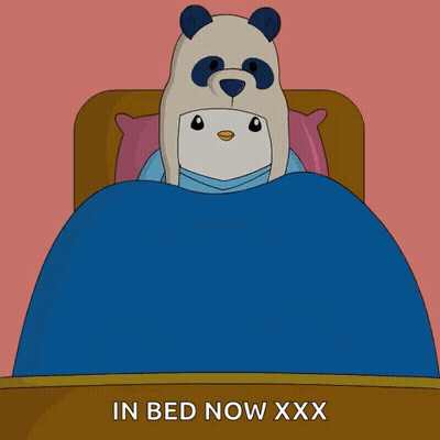 Panda And Penguin Lying In Bed GIF
