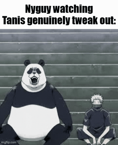 Panda Bear And Man Sitting On Steps GIF