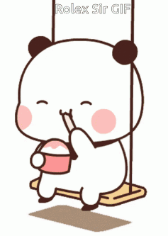 Panda Bear Eating Ice Cream On Swing GIF