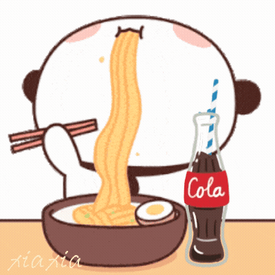 Panda Bear Eating Noodles Next To Cola GIF