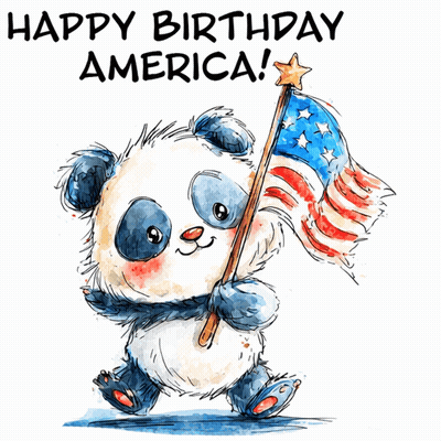 Panda Bear Holding American Flag Happy Birthday America GIF