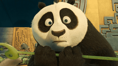 Panda Bear Holding Bamboo Stick In Front Of Chinese Characters GIF