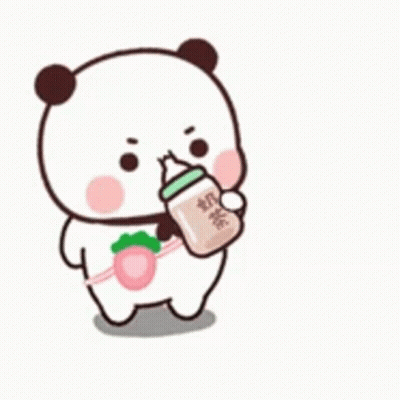 Panda Bear Holding Milk And Strawberry GIF