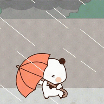 Panda Bear Holding Orange Umbrella In Rain GIF