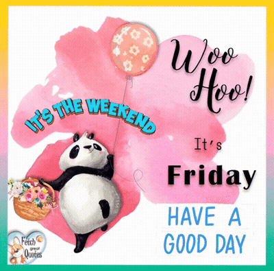 Panda Bear Holding Pink Balloon Saying Weekend GIF