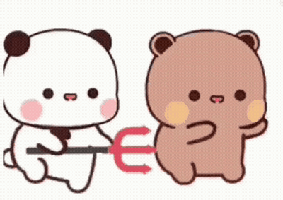 Panda Bear Holding Trident And Bear Holding Magnet GIF