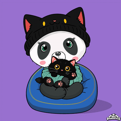 Panda Bear In Black Hat And Sweater Holding Black Cat GIF
