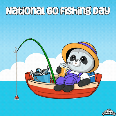 Panda Bear In Boat Fishing And Drinking Orange Juice GIF
